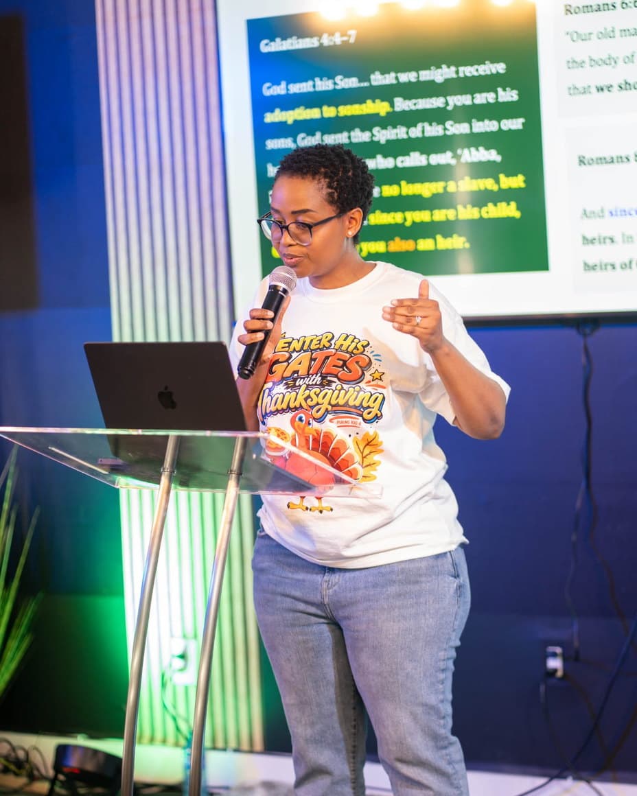 Lerato teaching from Galatians at a conference